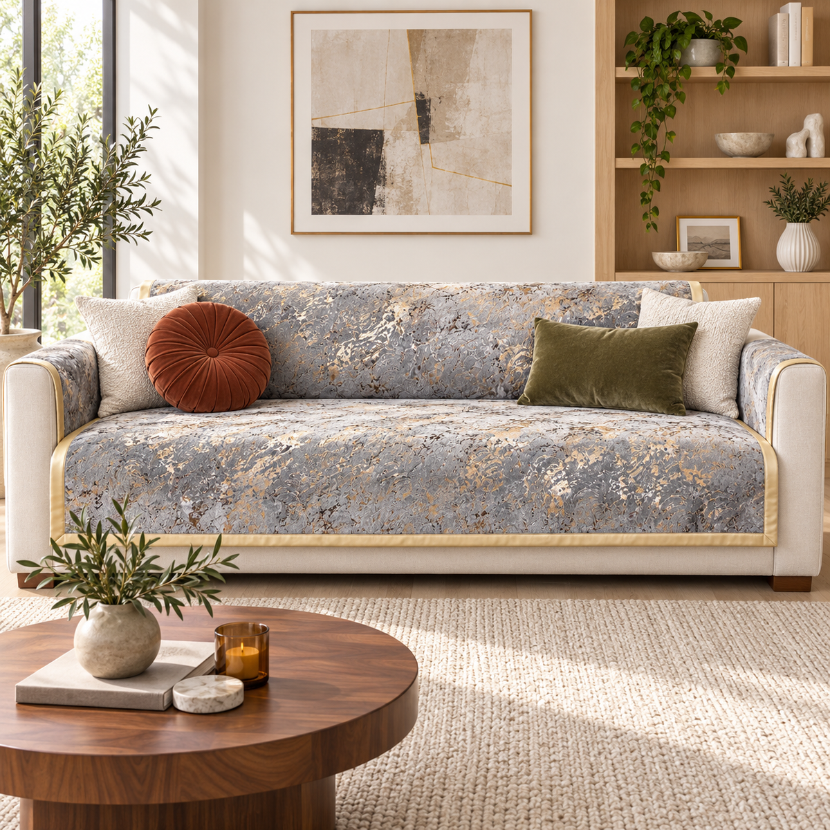 Golden Marbling Velvet Sofa Cover