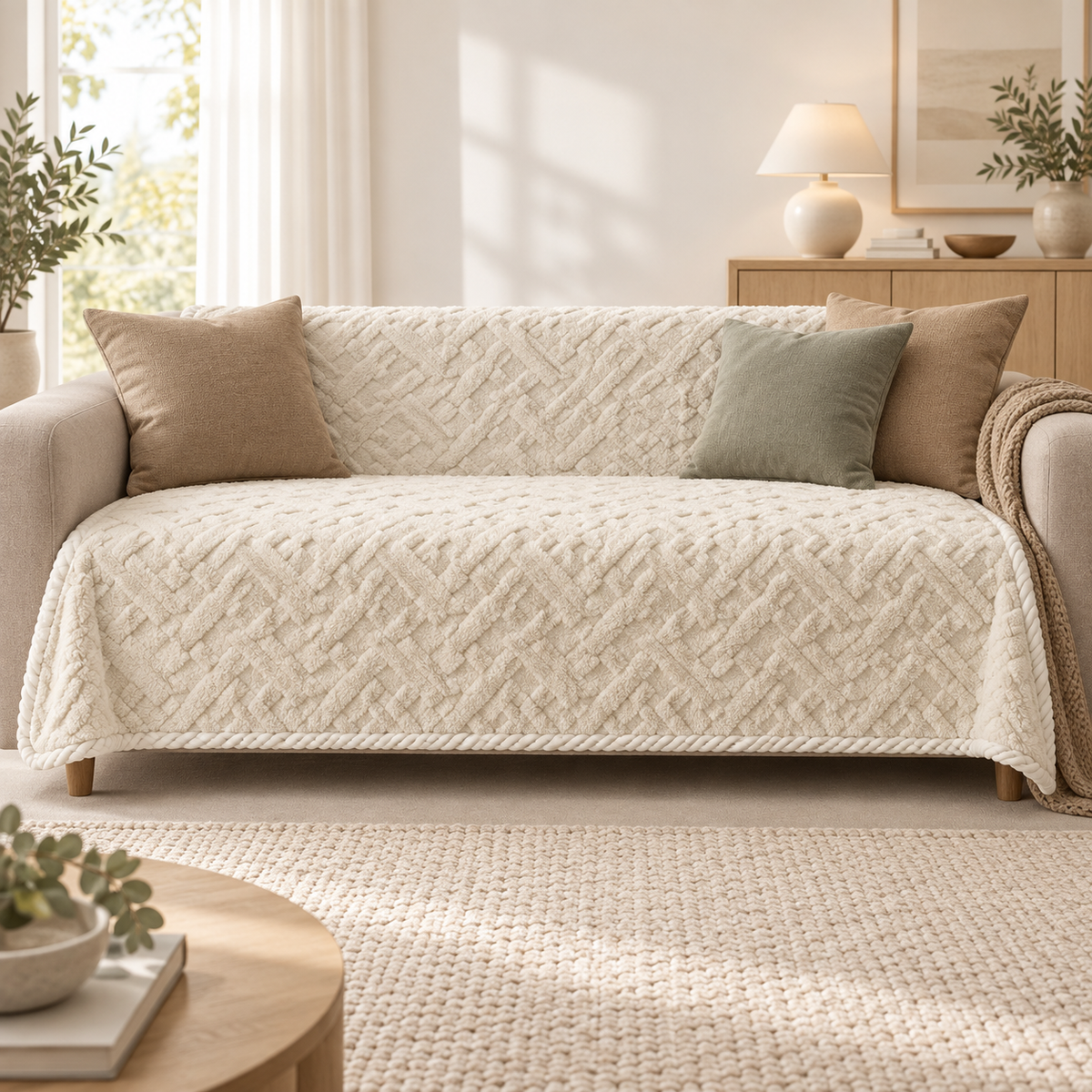 Cozy Braided Plush Sofa Cover