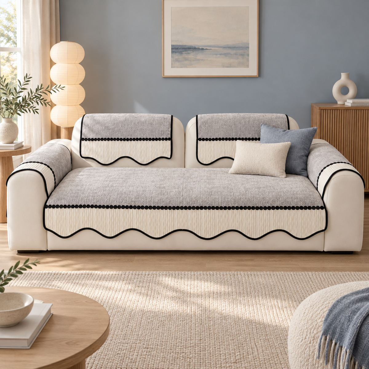 Cozy Scallop Chenille Sofa Cover