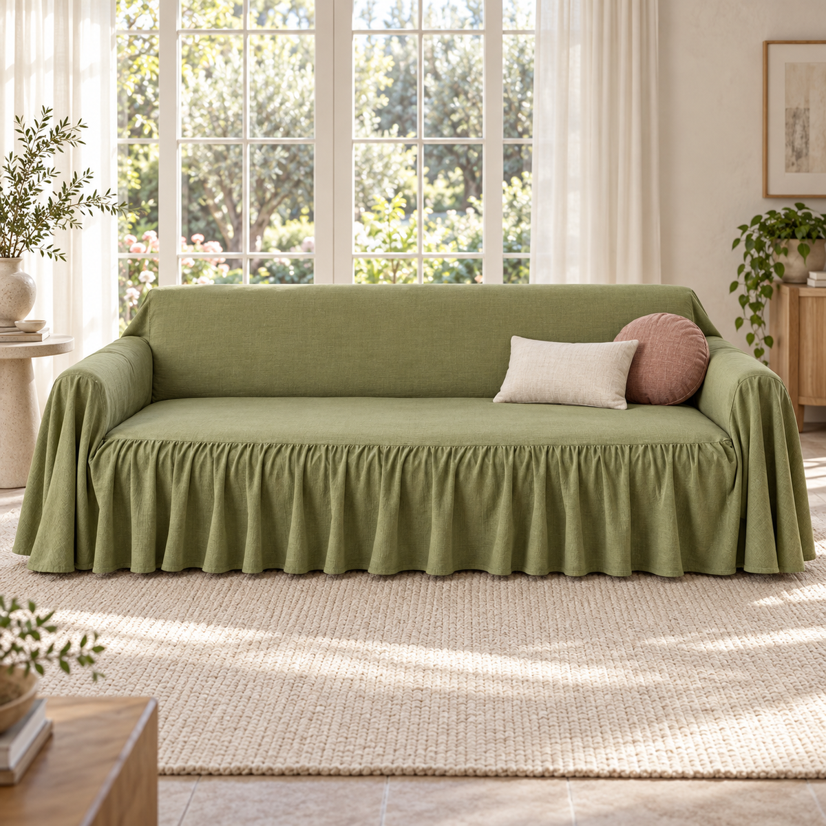 Willow Linen-Look Skirted Sofa Cover