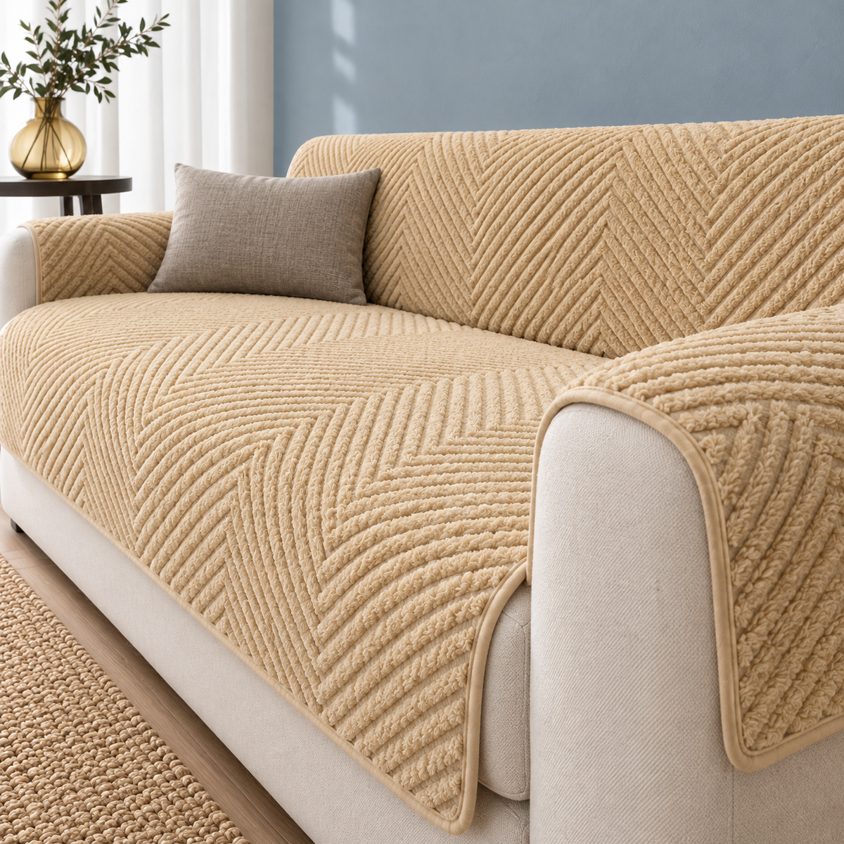 Cozy Herringbone Plush Sofa Cover