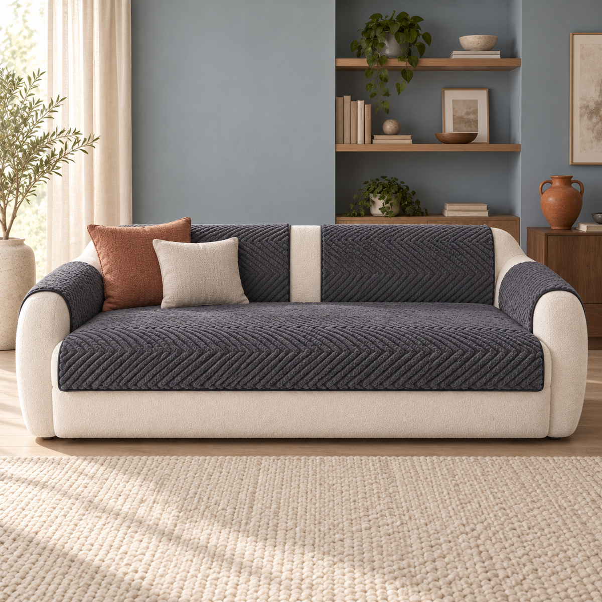 Cozy Herringbone Plush Sofa Cover