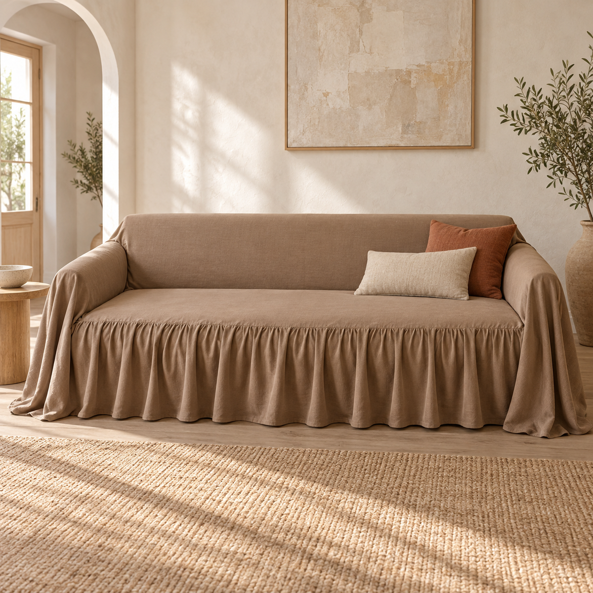 Willow Linen-Look Skirted Sofa Cover