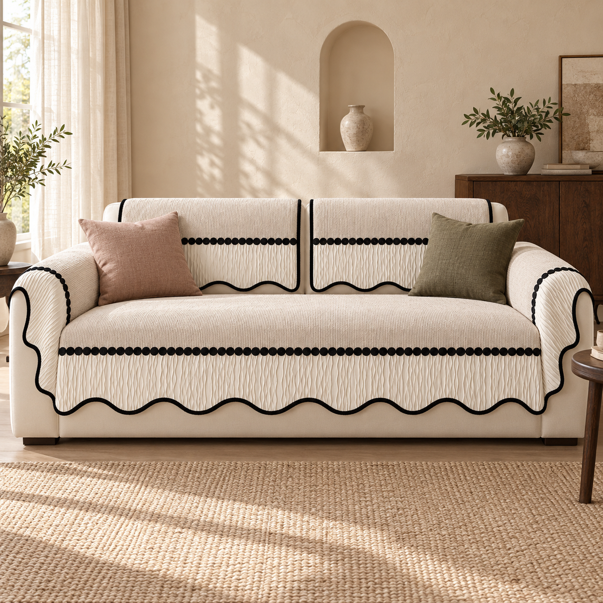 Cozy Scallop Chenille Sofa Cover
