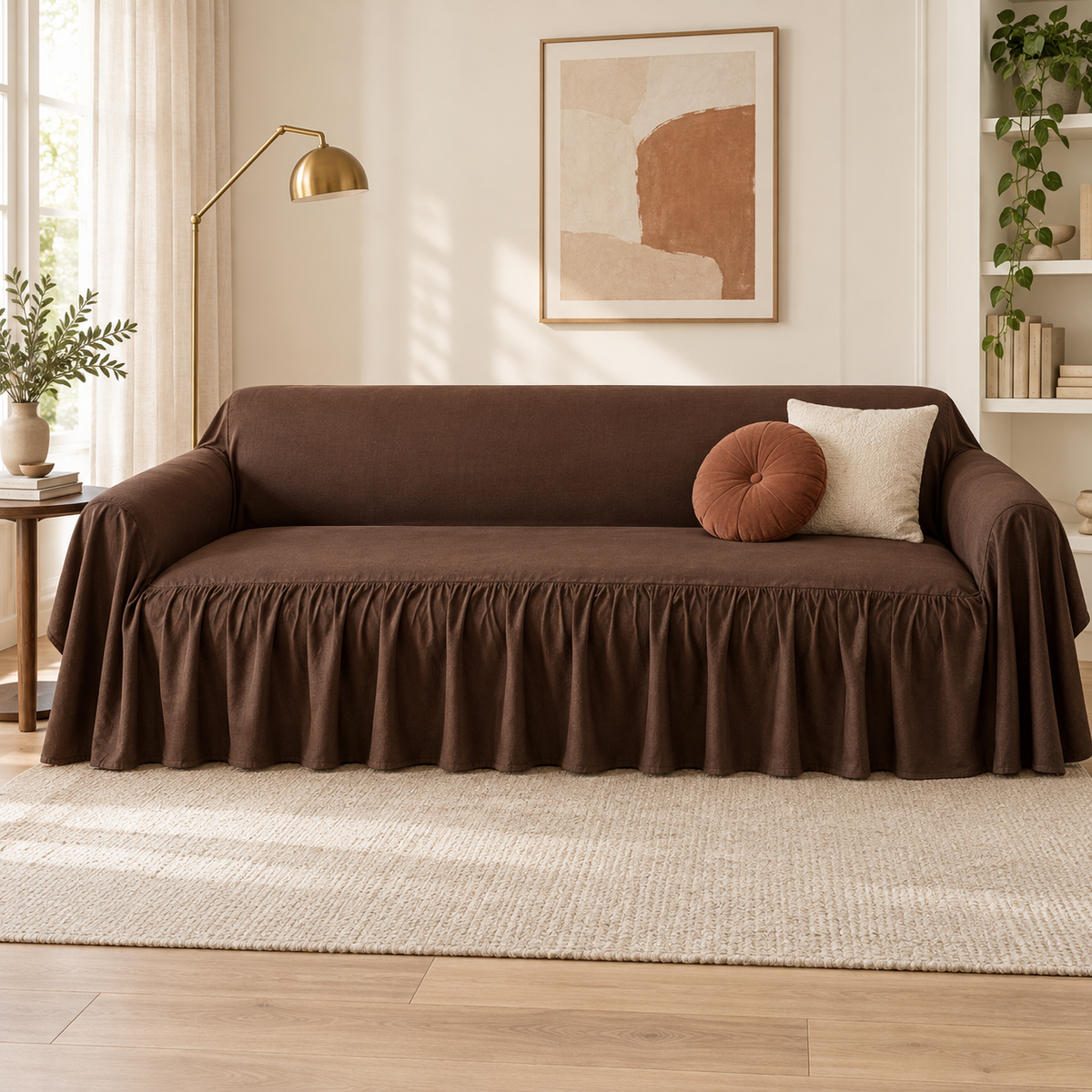 Willow Linen-Look Skirted Sofa Cover