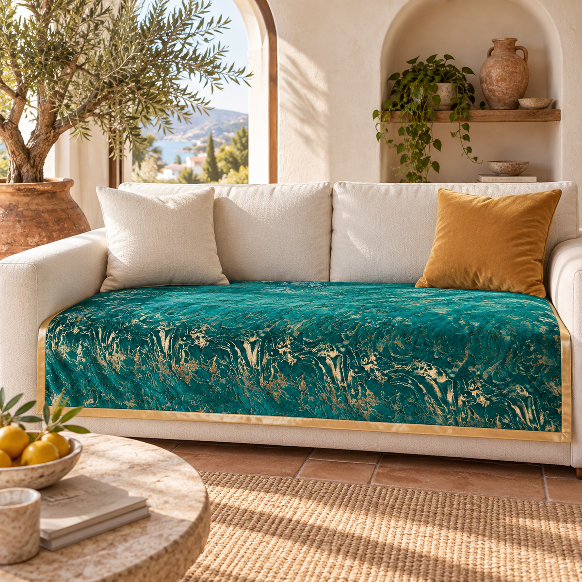Golden Marbling Velvet Sofa Cover