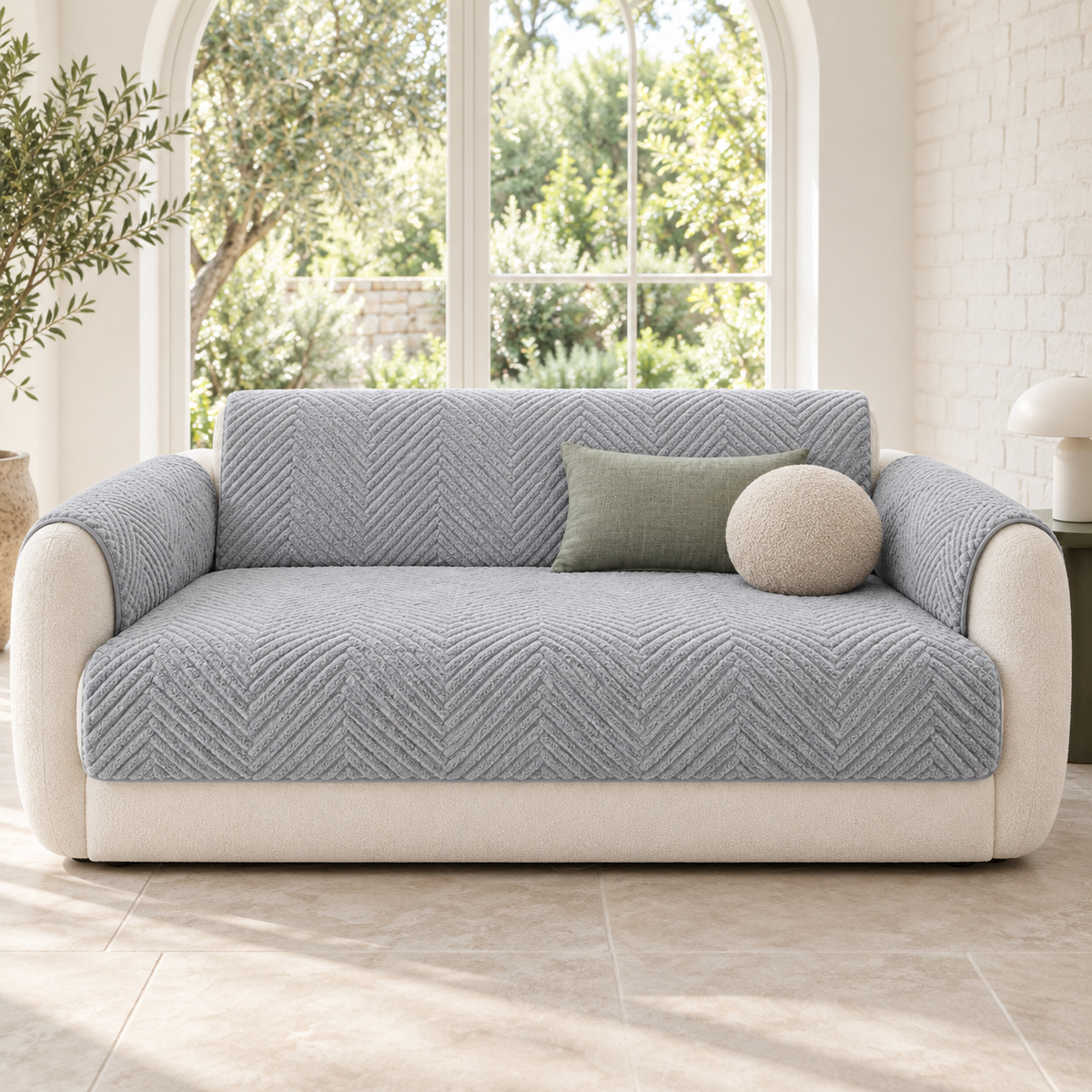 Cozy Herringbone Plush Sofa Cover