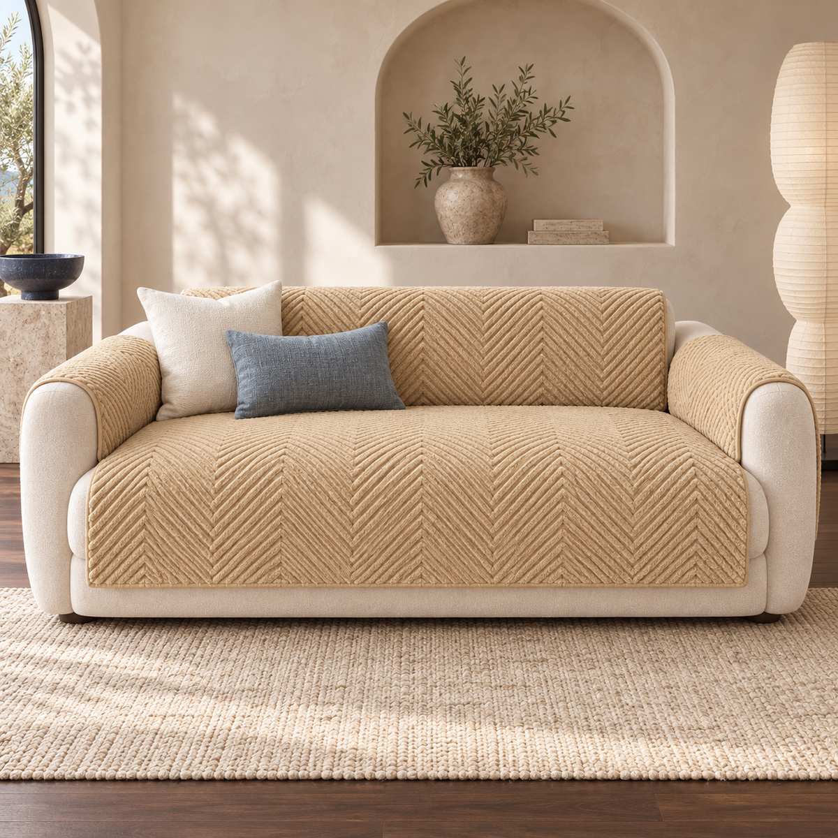 Cozy Herringbone Plush Sofa Cover