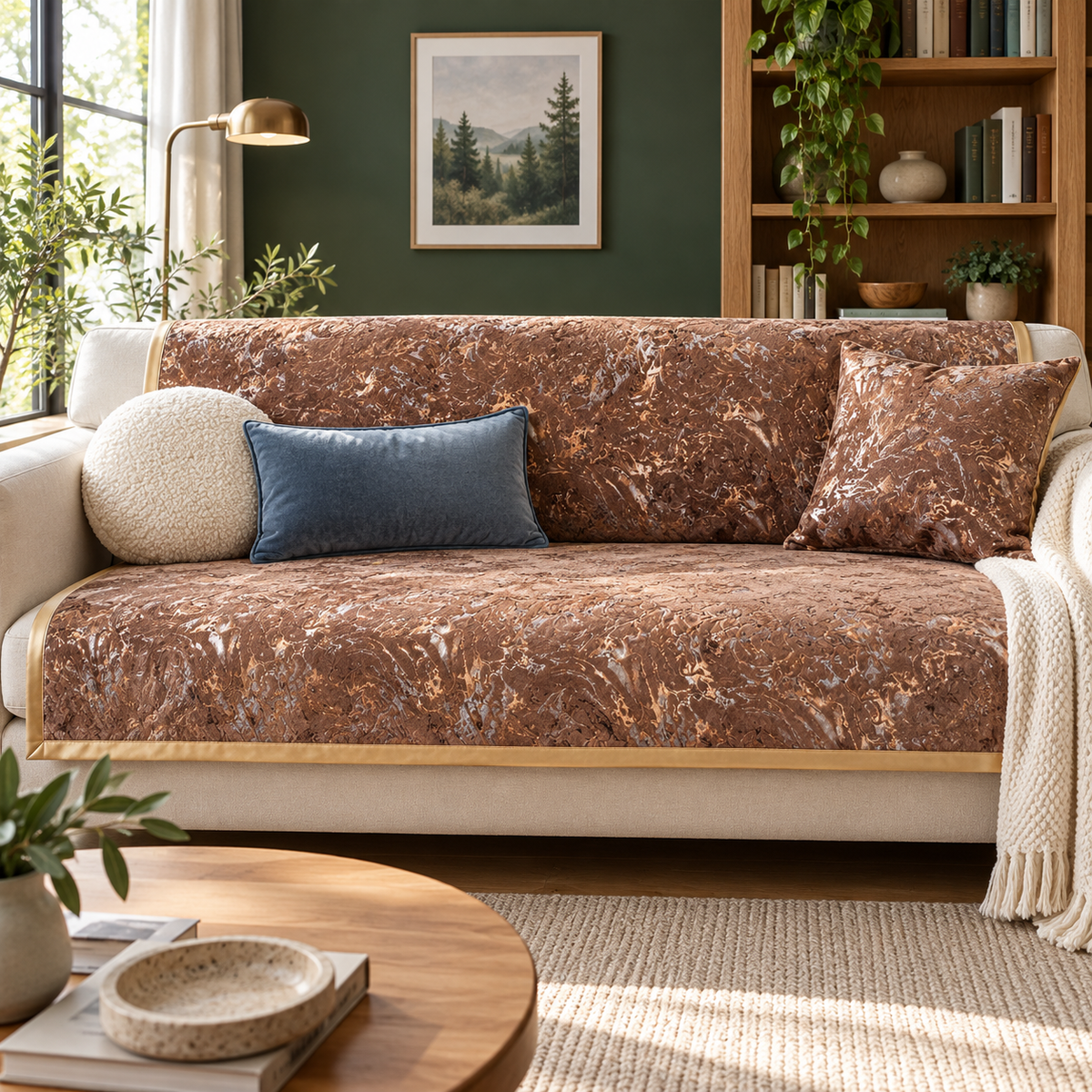 Golden Marbling Velvet Sofa Cover