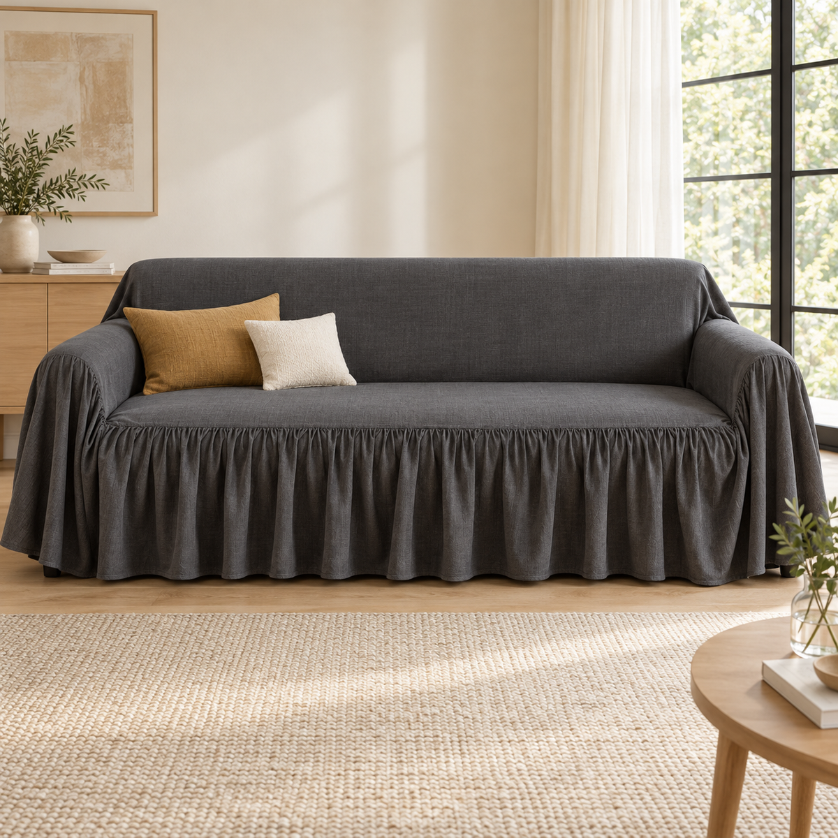 Willow Linen-Look Skirted Sofa Cover