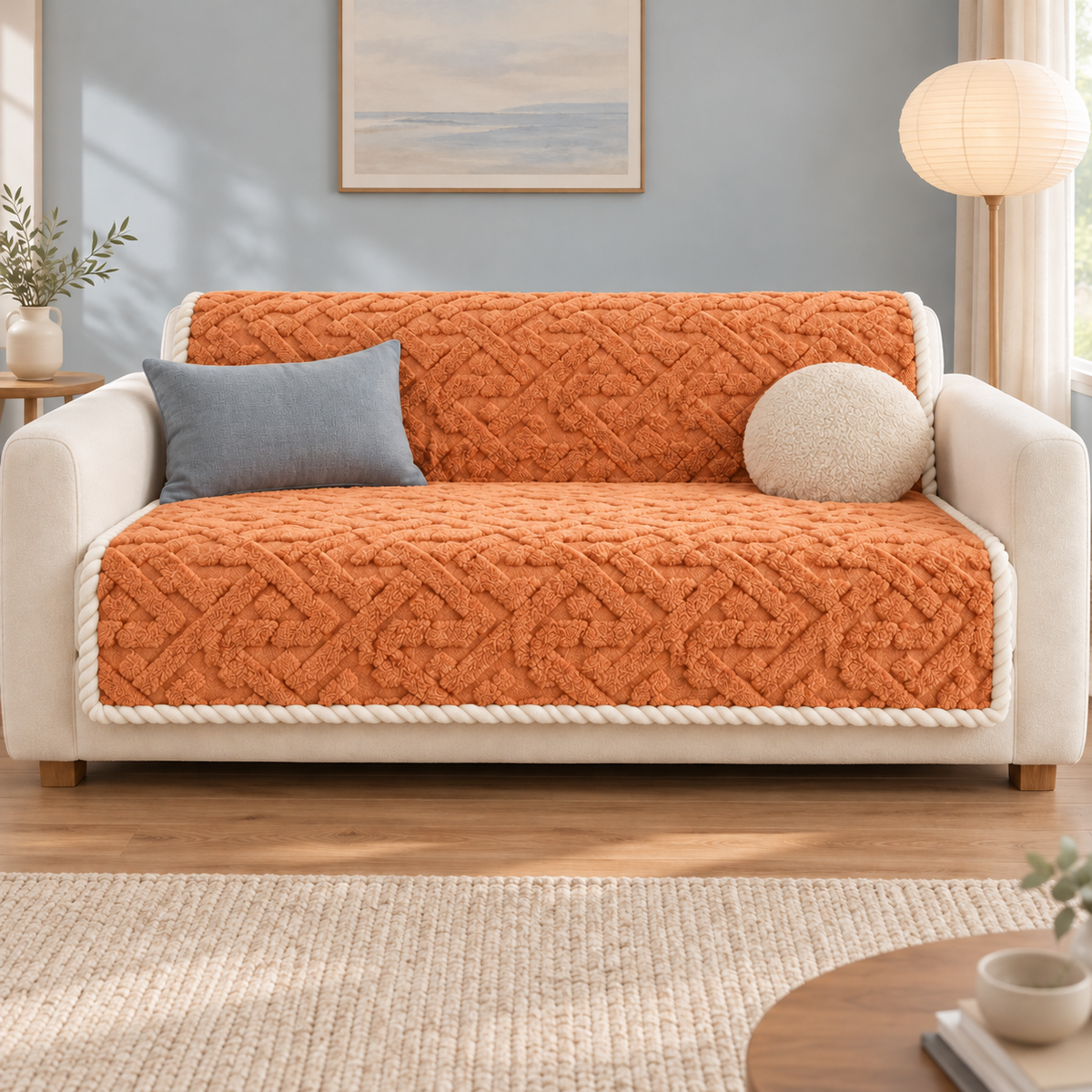 Cozy Braided Plush Sofa Cover