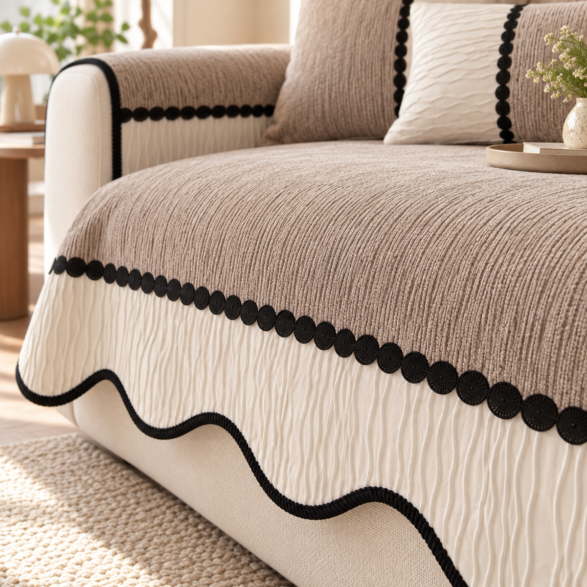 Cozy Scallop Chenille Sofa Cover