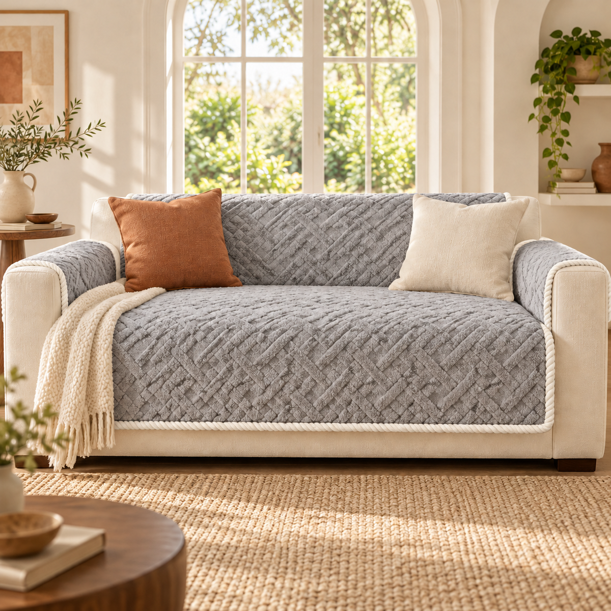 Cozy Braided Plush Sofa Cover