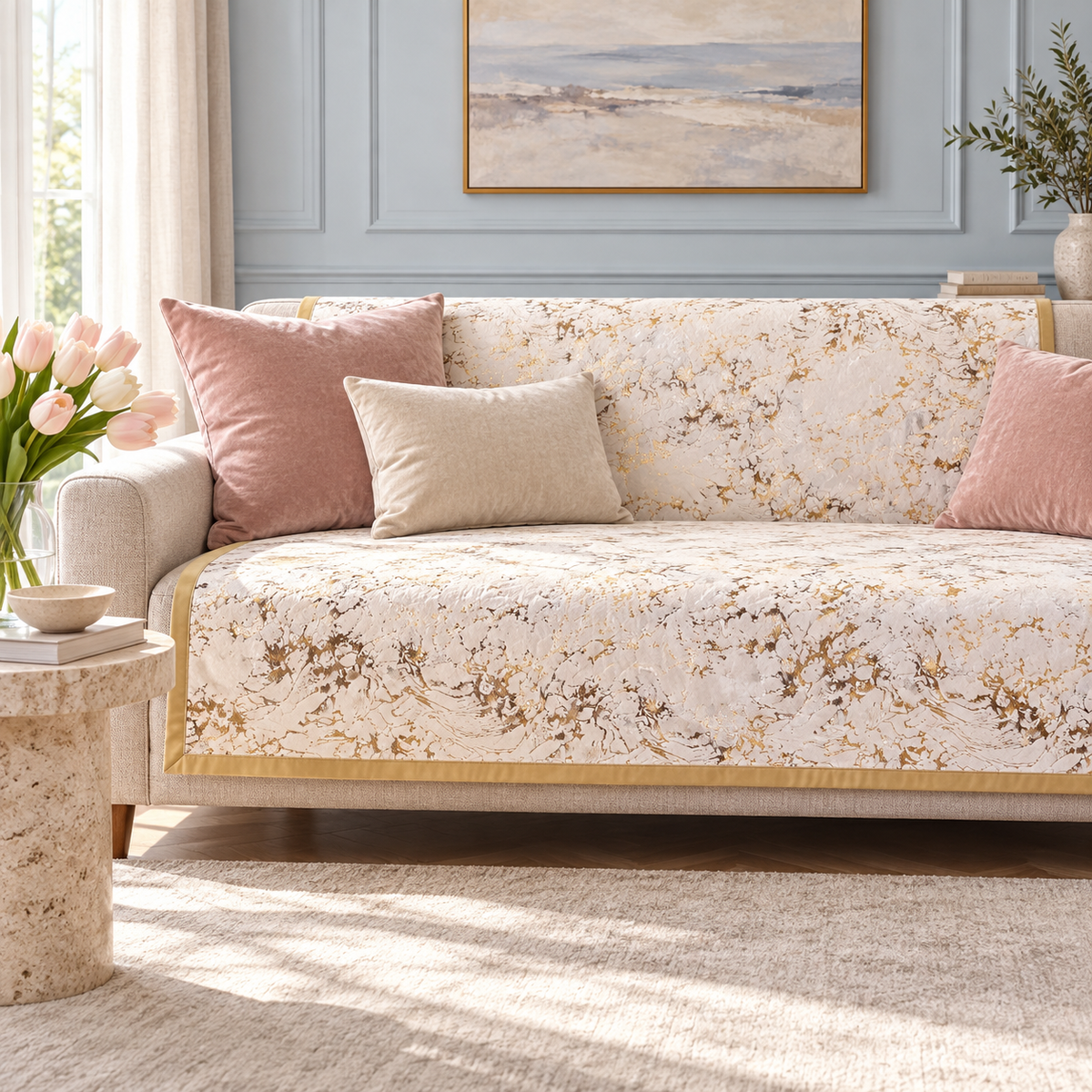 Golden Marbling Velvet Sofa Cover