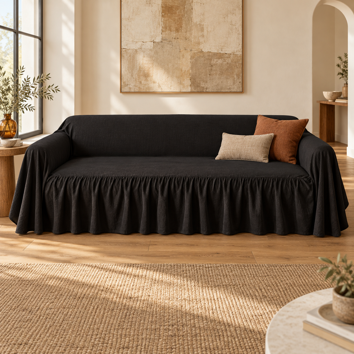 Willow Linen-Look Skirted Sofa Cover